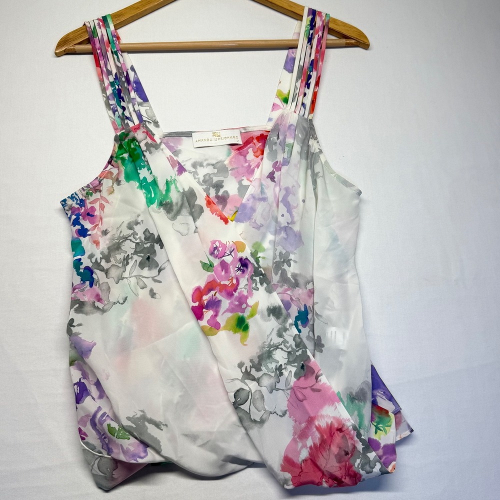 Amanda Uprichard 100% Silk Floral Watercolor Wrap Tank Top Women's M Cami - Picture 2 of 8